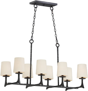 38"W Anvil 8-Light Linear Pendant with Shades Natural Iron