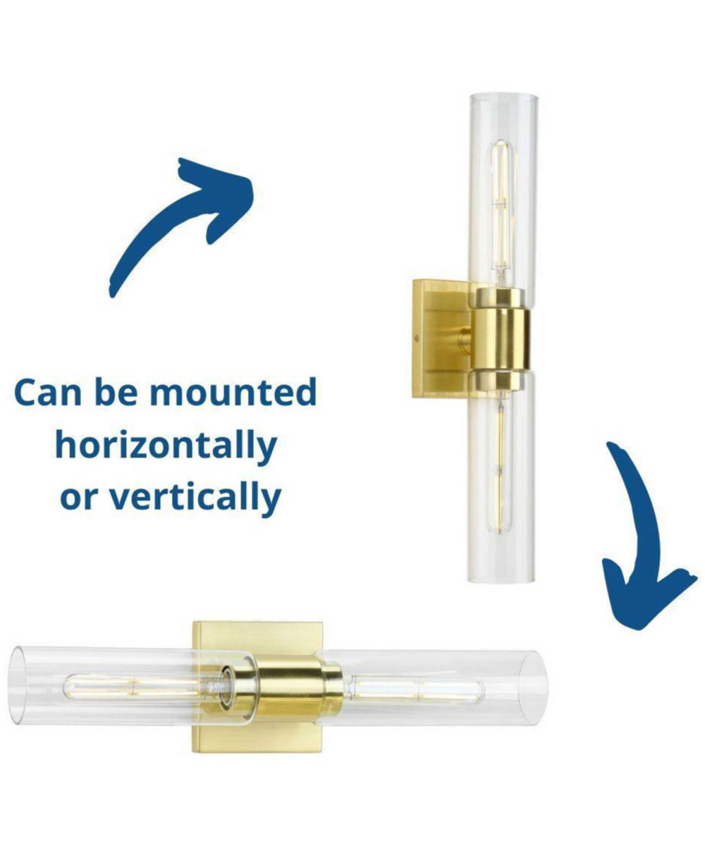 Clarion 2-Light Clear Glass Modern Style Bath Vanity Wall Light Satin Brass