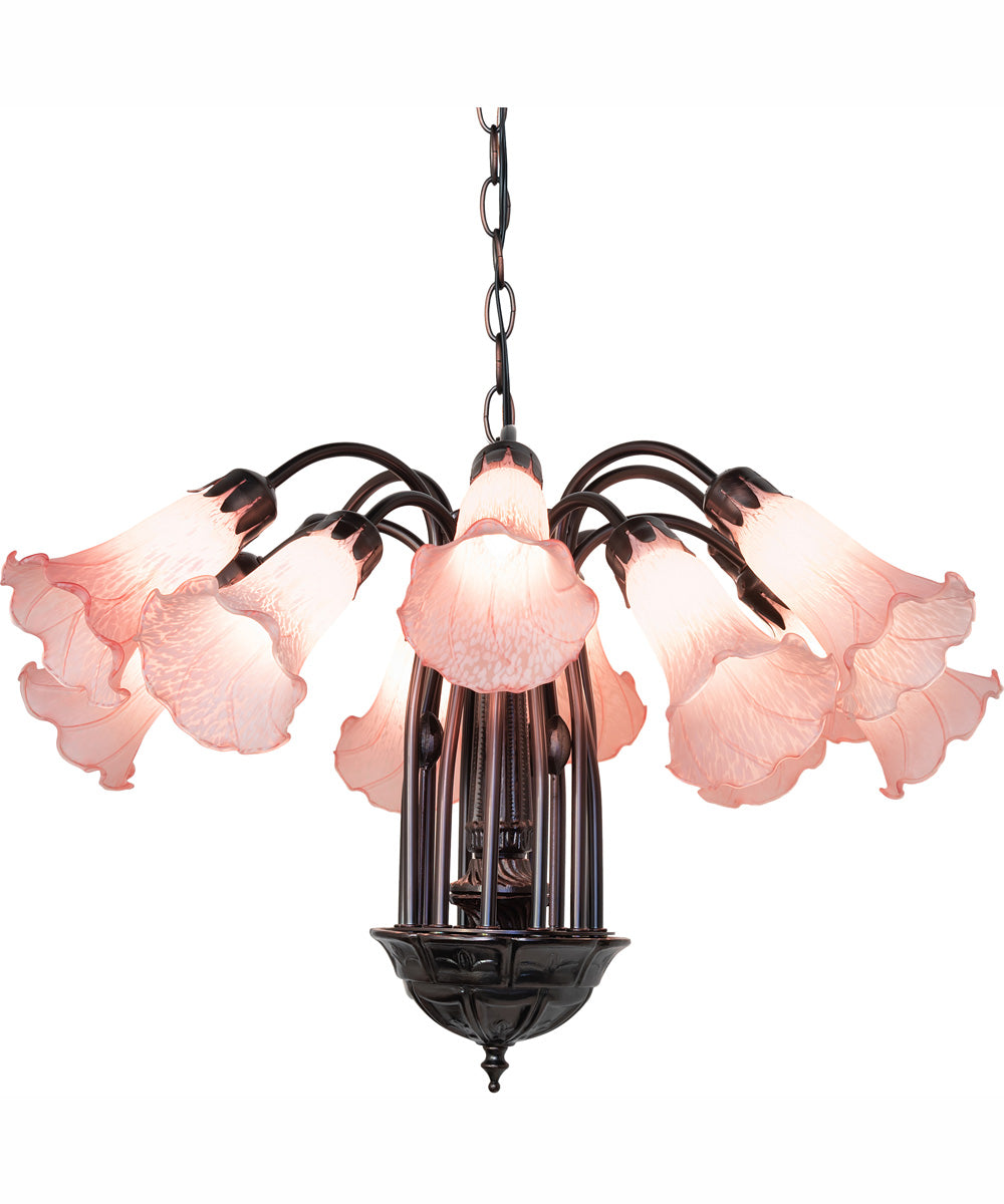 24" Wide Pink Tiffany Pond Lily 12 Light Chandelier
