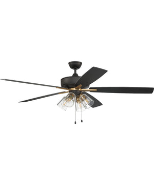 60" Super Pro 104 4-Light Ceiling Fan (Blades Included) Flat Black/Satin Brass