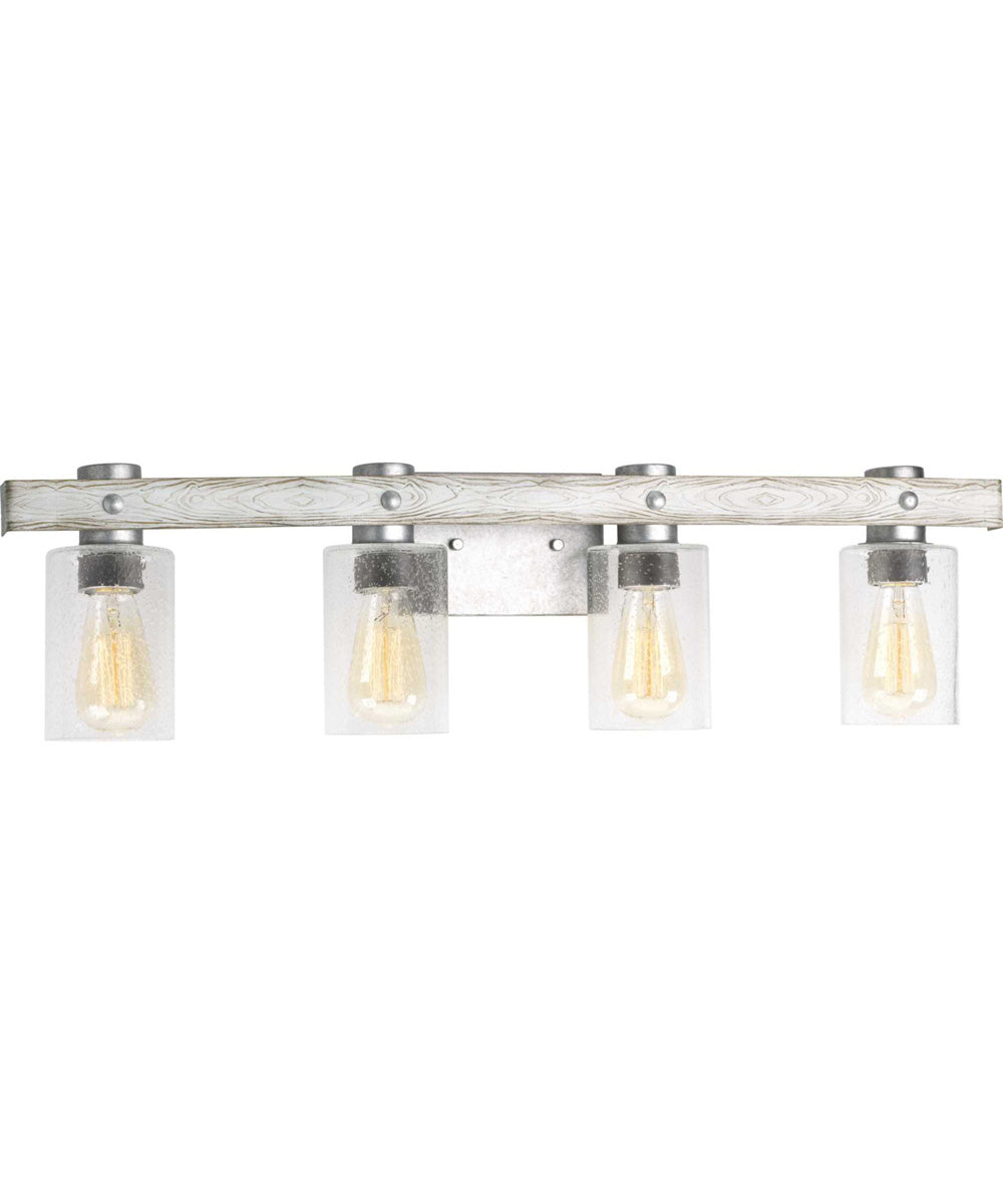 Gulliver 4-Light Clear Seeded Glass Coastal Bath Vanity Light Galvanized Finish