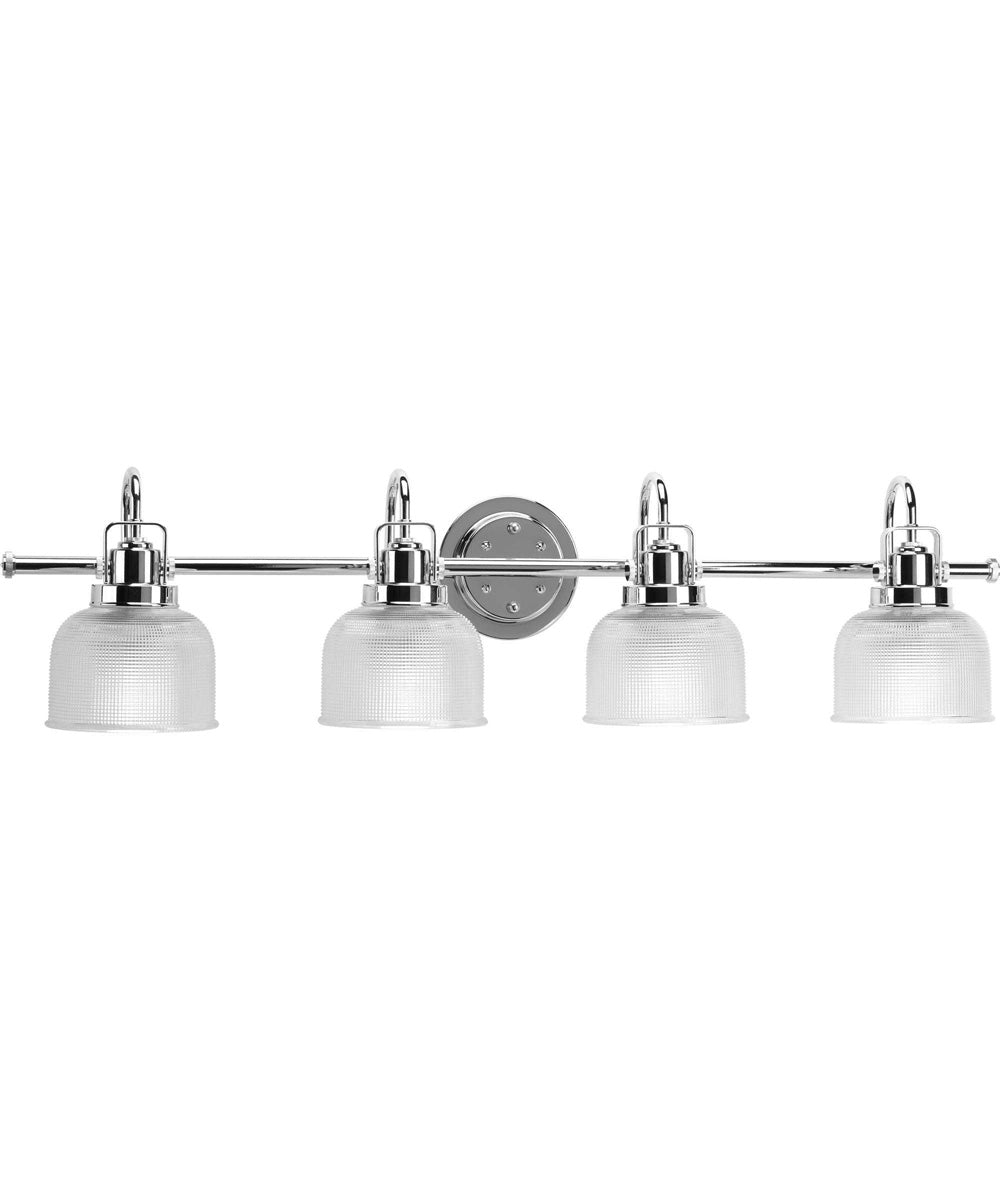 Archie 4-Light Clear Double Prismatic Glass Coastal Bath Vanity Light Polished Chrome