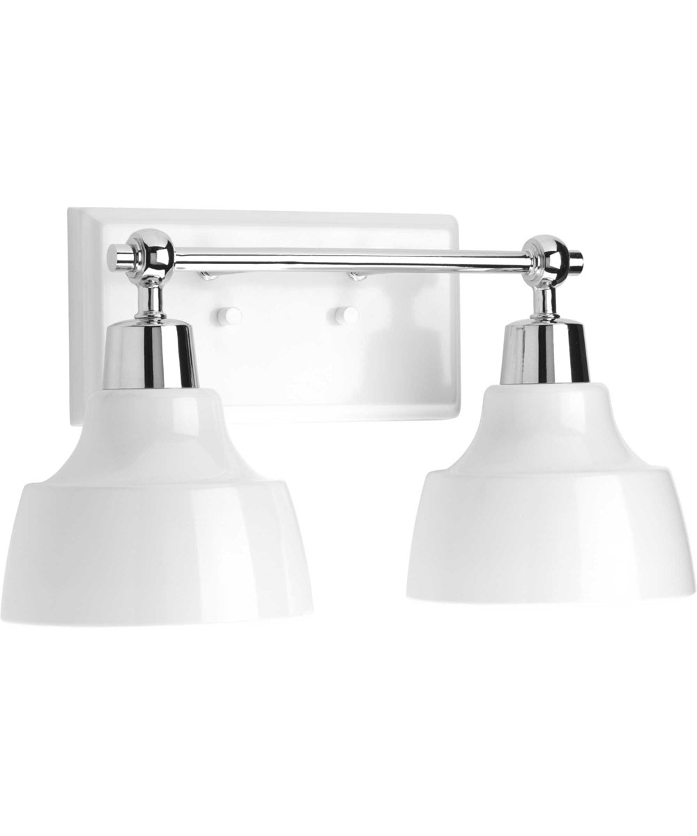Bramlett 2-Light White Metal Shade Coastal Bath Vanity Light Polished Chrome
