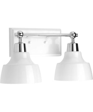 Bramlett 2-Light White Metal Shade Coastal Bath Vanity Light Polished Chrome