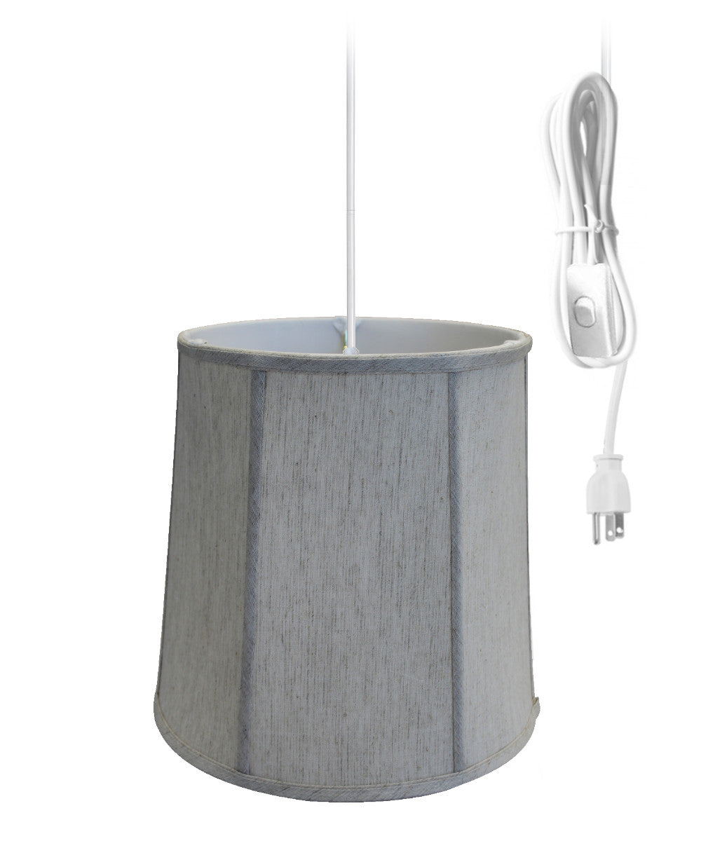 12"W 1 Light Swag Plug-In Pendant  Textured Oatmeal Linen Shade  White Cord