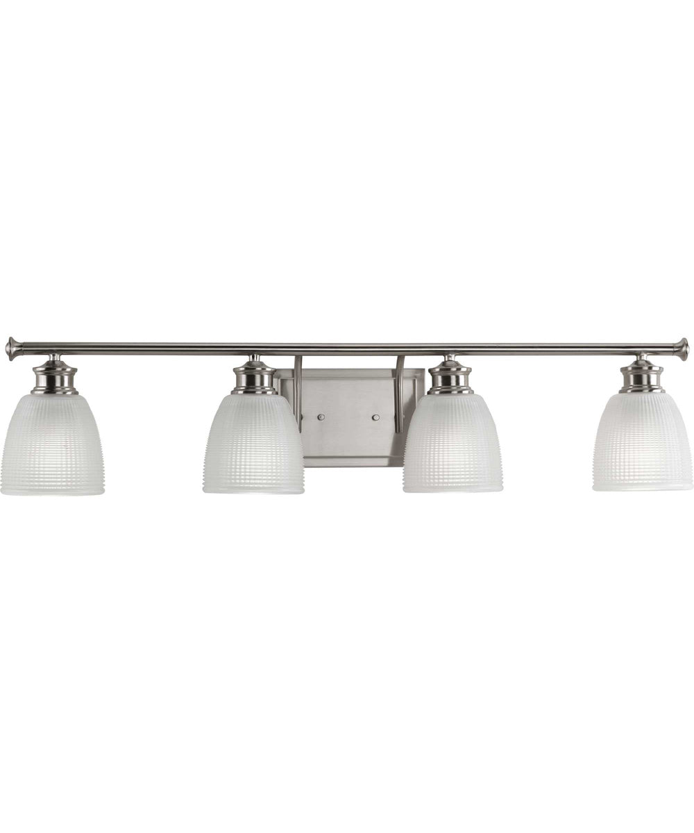 Lucky 4-Light White Prismatic Glass Coastal Bath Vanity Light Brushed Nickel