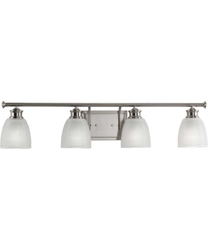 Lucky 4-Light White Prismatic Glass Coastal Bath Vanity Light Brushed Nickel
