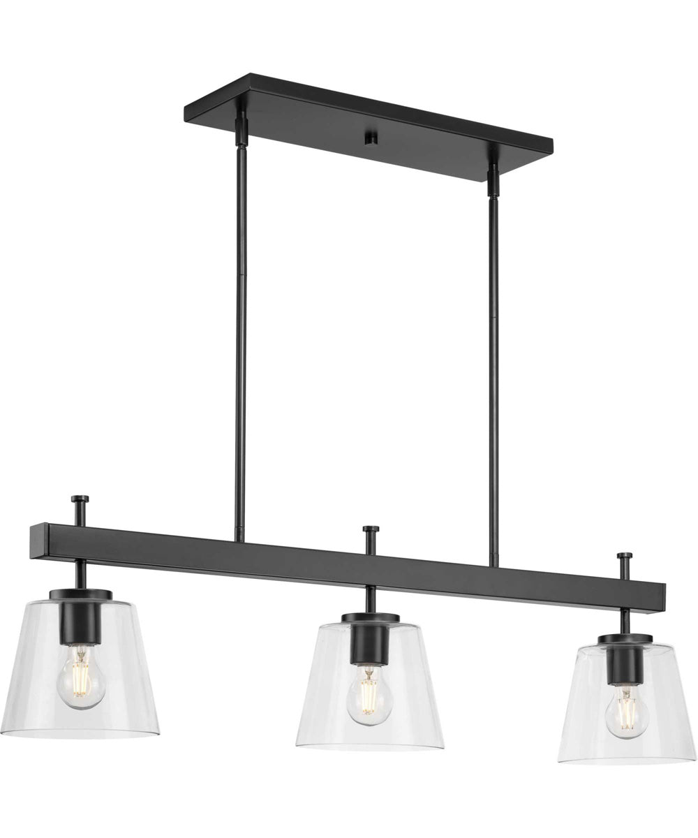 Saffert 3-Light New Traditional Clear Glass Linear Island Chandelier Light Matte Black