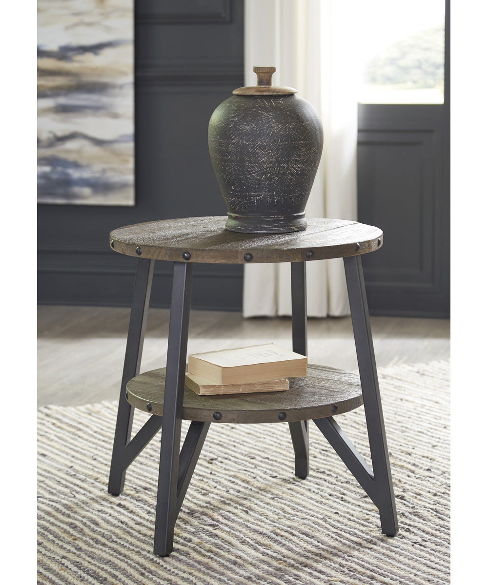 24"H Haffenburg Round End Table Medium Brown