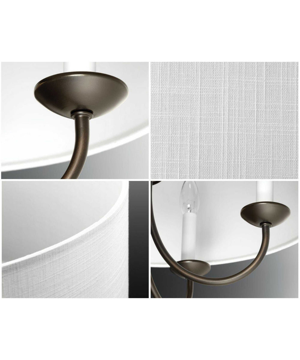 Drum Shade 5-Light White Textured Linen Shade Farmhouse Chandelier Light Antique Bronze