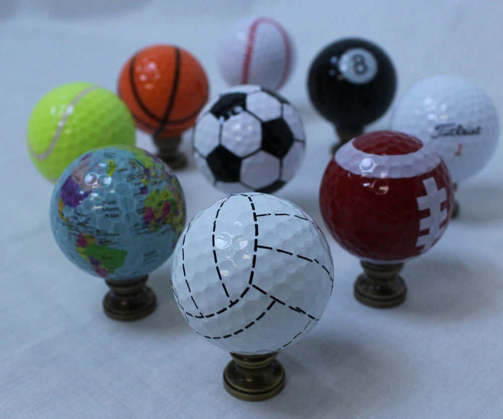 2"H Volleyball Lamp Finial White with Black Stripes