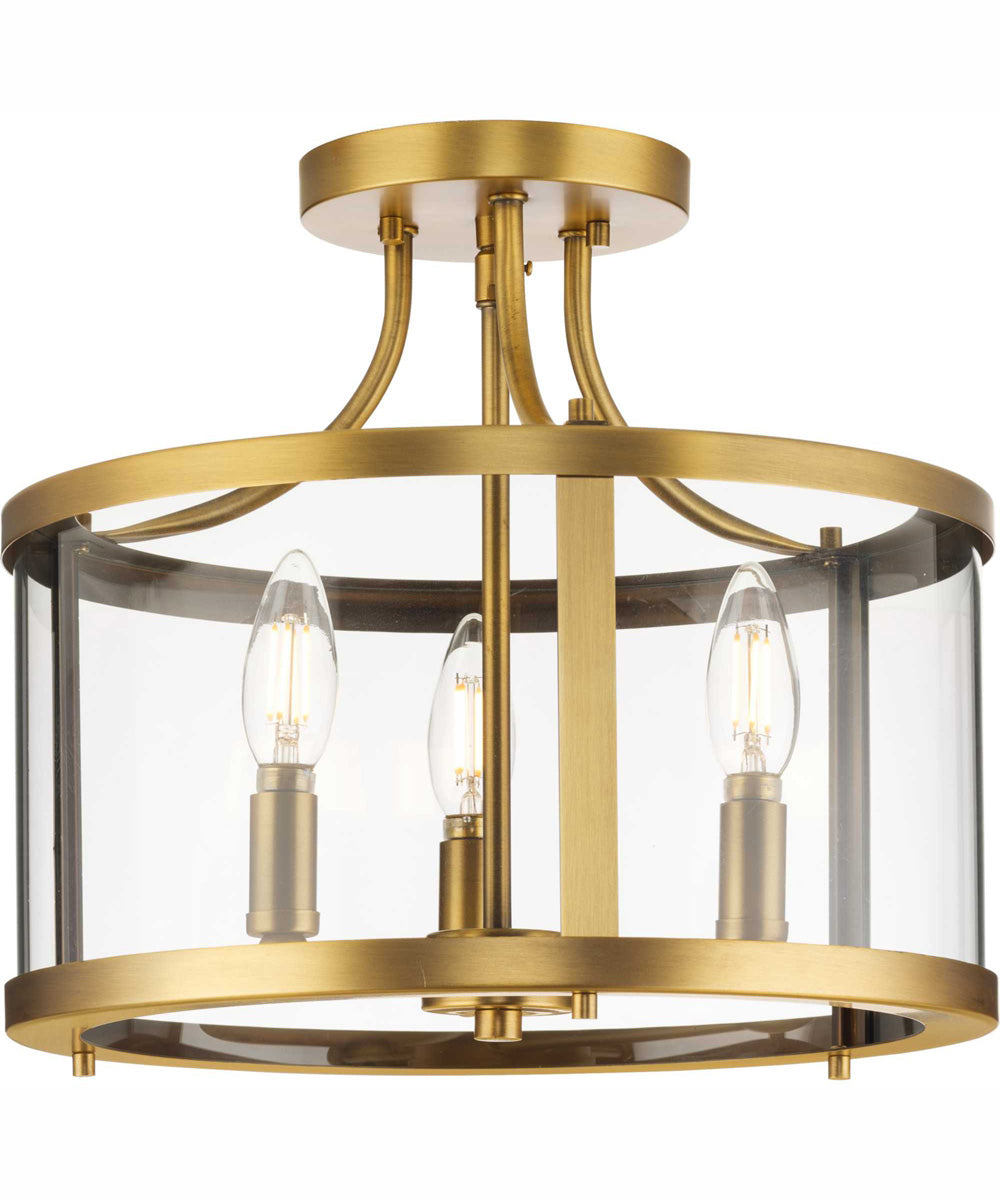 Gilliam 13 in. 3-Light New Traditional Semi-Flush Mount Vintage Brass