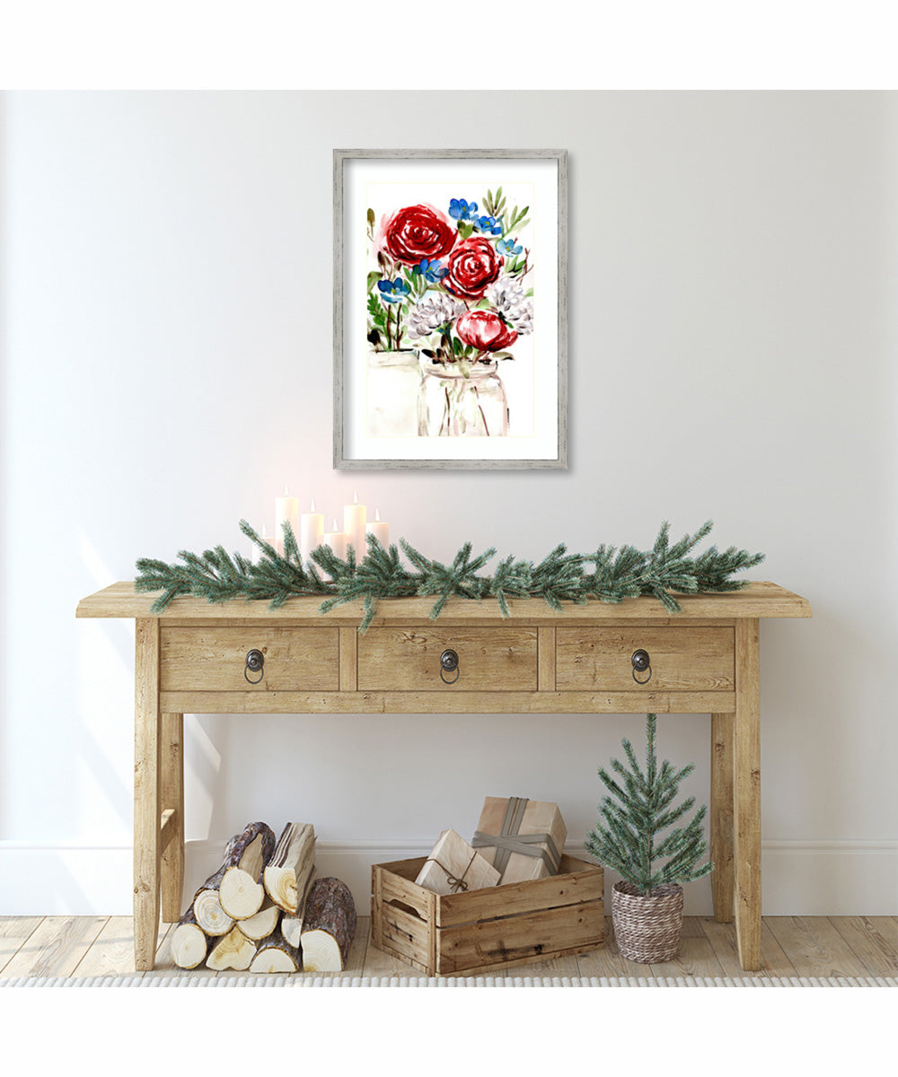 Proud to be an American Bouquet I by Marcy Chapman Wood Framed Wall Art Print (18  W x 25  H), Shiplap White Narrow Frame