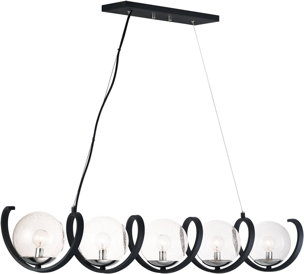 49"W Curlicue 5-Light Pendant Black / Polished Nickel