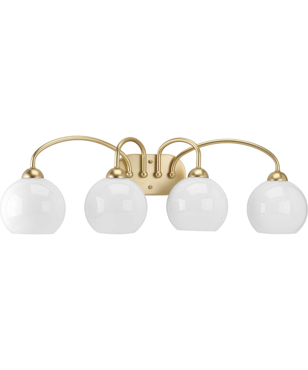 Carisa 4-Light Opal Glass Mid-Century Modern Bath Vanity Light Vintage Gold