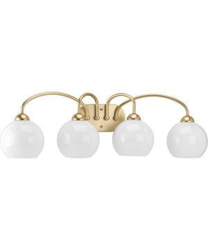 Carisa 4-Light Opal Glass Mid-Century Modern Bath Vanity Light Vintage Gold