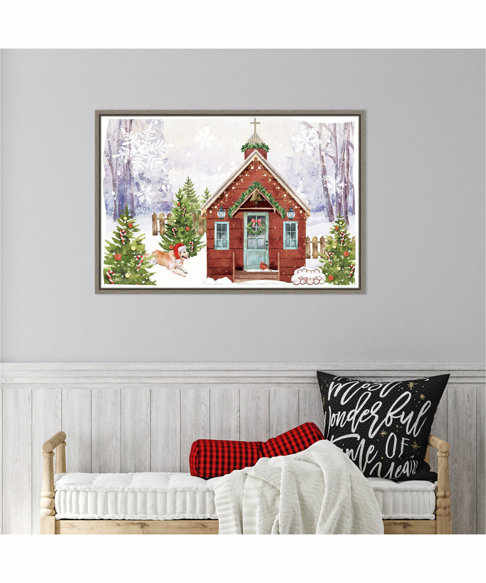 Framed Country Christmas Church II by Art Nd Canvas Wall Art Print (33  W x 23  H), Sylvie Greywash Frame