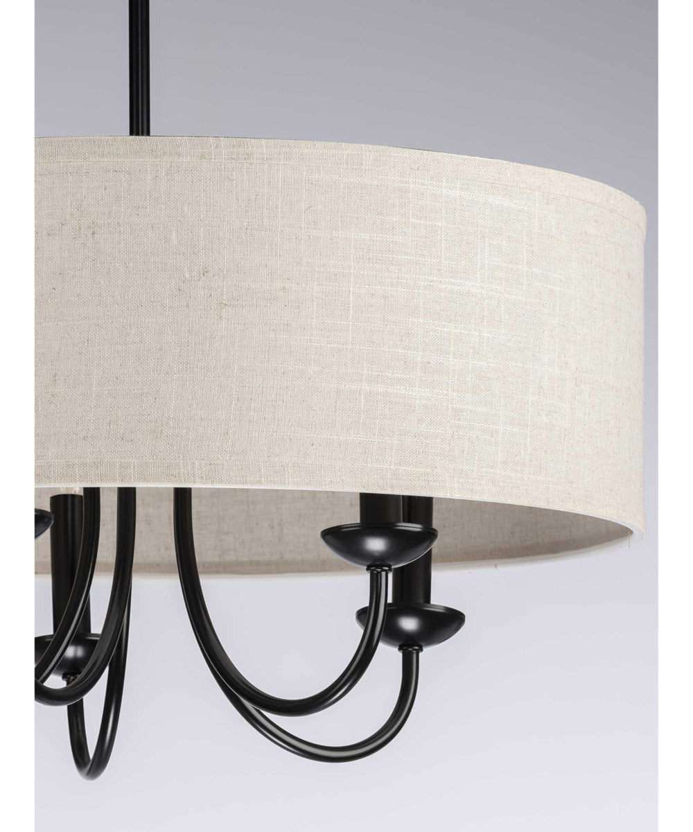 Drum Shade 5-Light Harvest Linen Shade Farmhouse Chandelier Light Matte Black