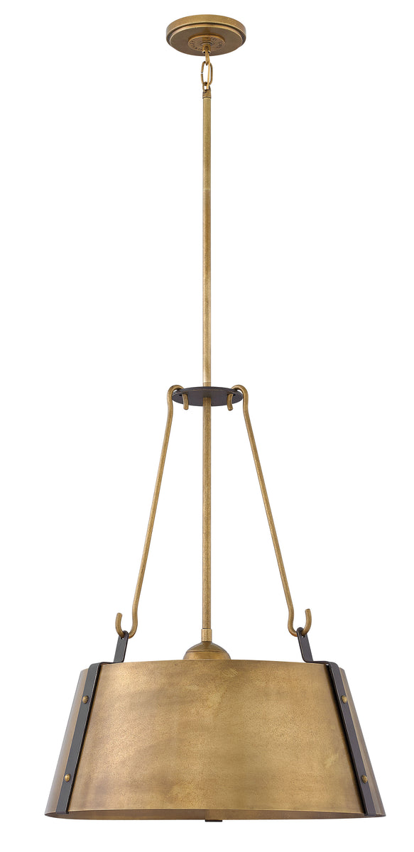 20"W Cartwright 3-Light Single Tier Pendant in Rustic Brass