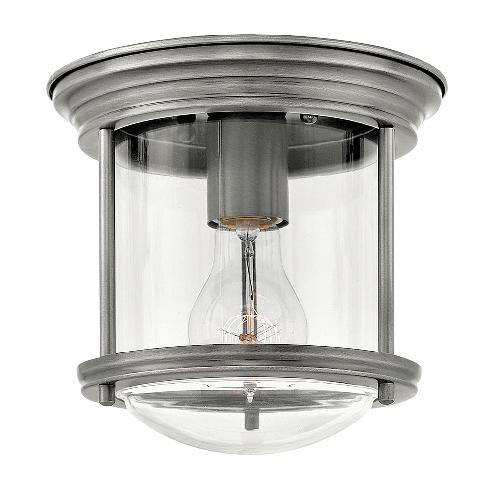 8"W Hadley 1-Light Flush Mount in Antique Nickel with Clear