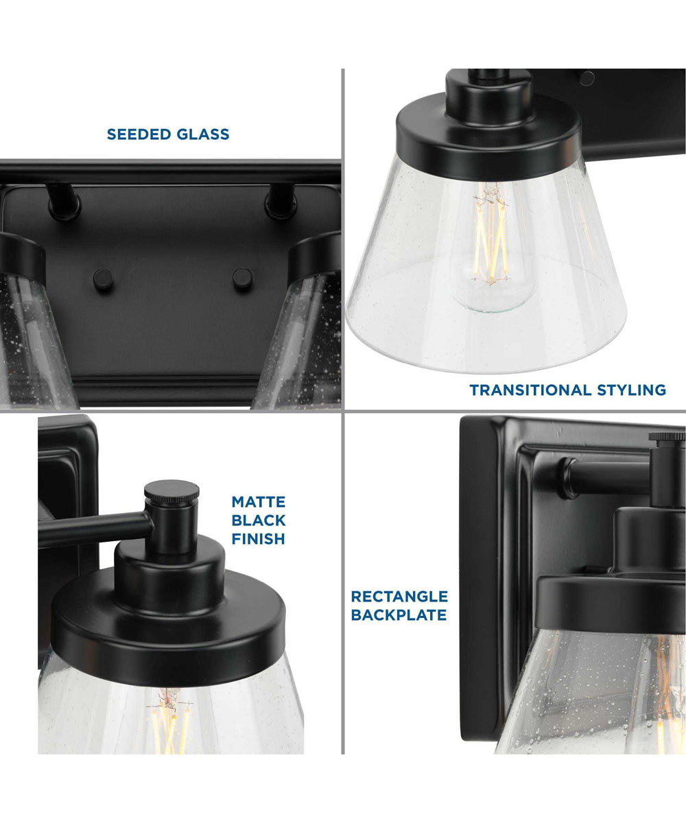 Hinton 2-Light Clear Seeded Glass Farmhouse Bath Vanity Light Matte Black