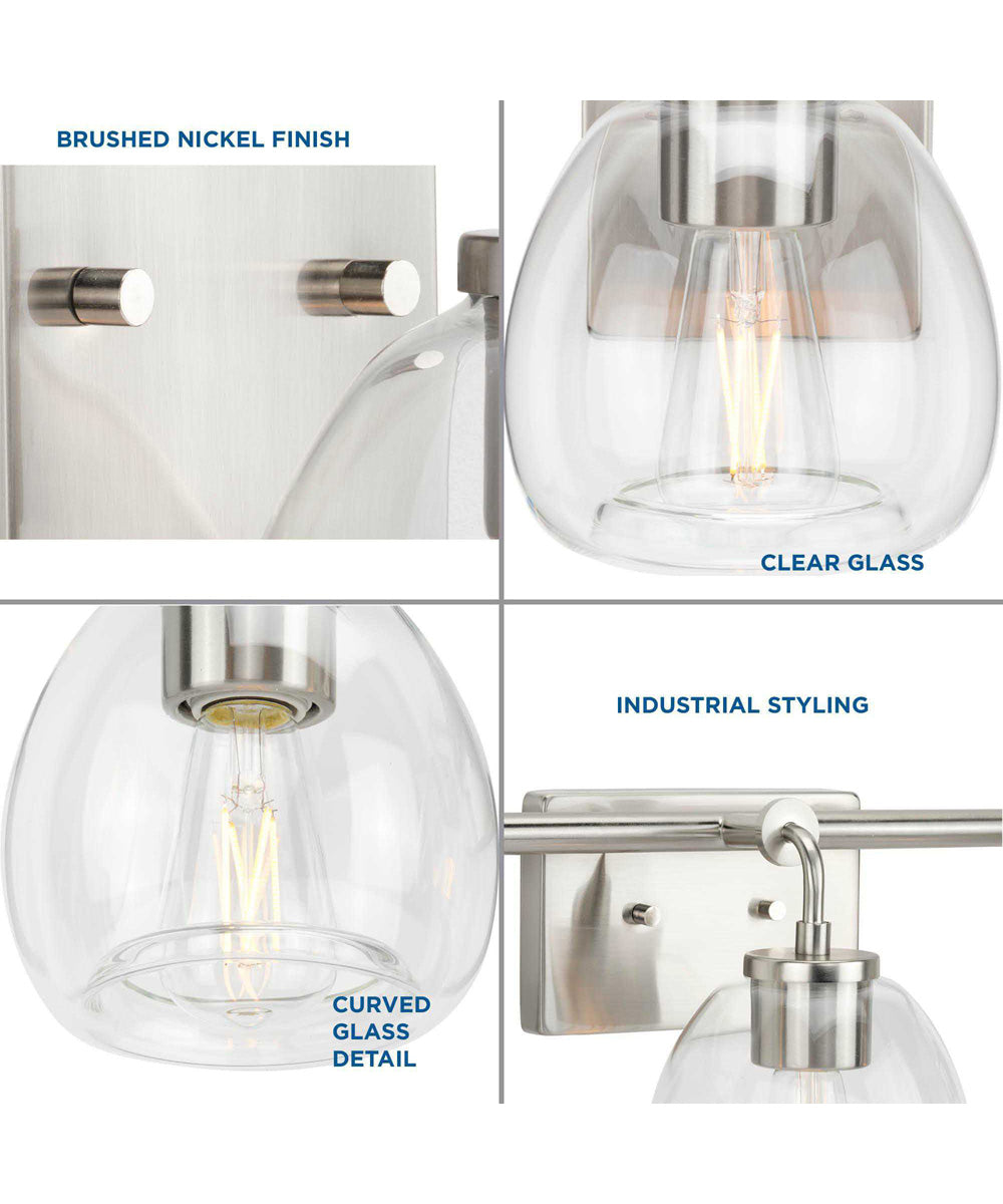 Caisson 3-Light Clear Glass Urban Industrial Bath Vanity Light Brushed Nickel