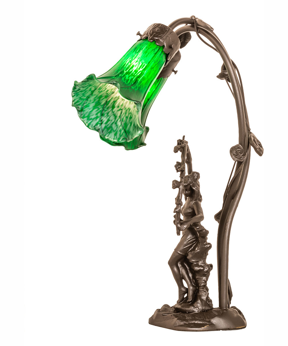 17" High Green Tiffany Pond Lily 2 Light Trellis Girl Accent Lamp