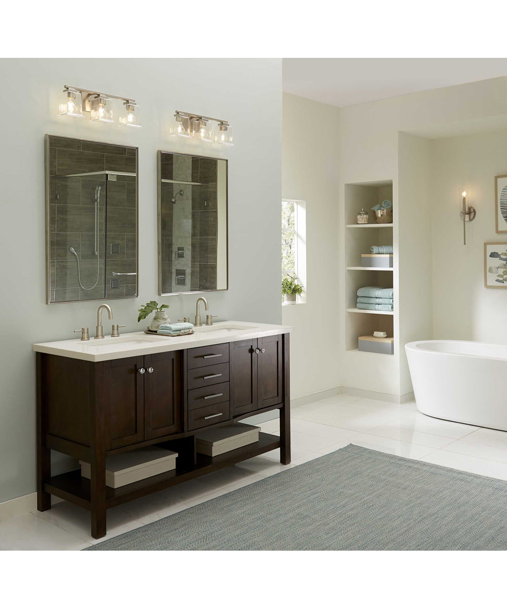 Gilmour 3-Light Modern Farmhouse Clear Glass Bath Vanity Light Brushed Nickel