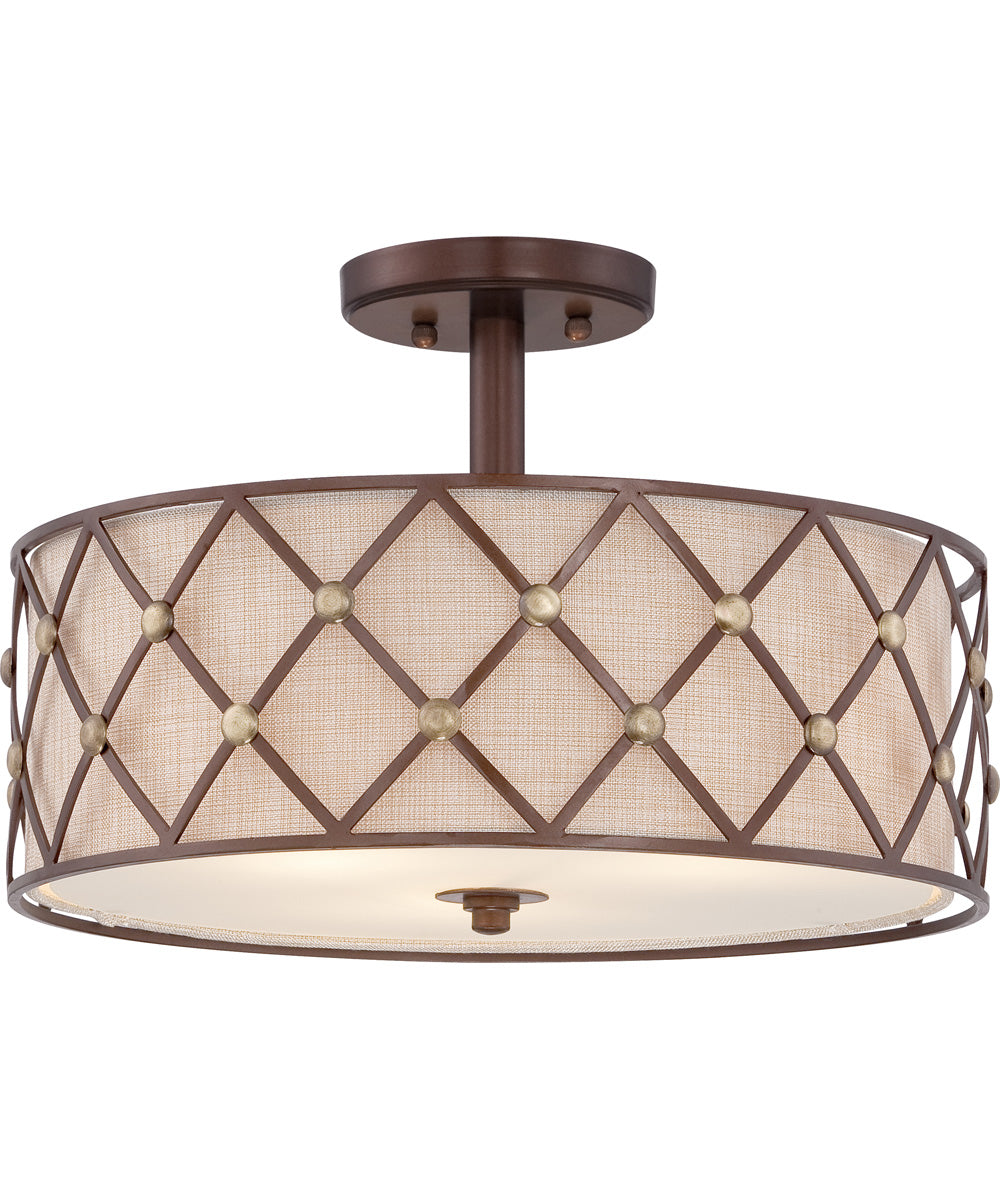 Brown Lattice Large 3-light Semi Flush Mount Copper Canyon