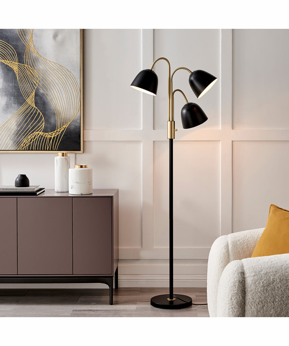 Stark 3-Light 3-Light Floor Lamp Antique Brass/Black