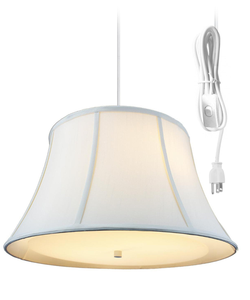19"W 2 Light Swag Plug-In Pendant  Egg Shell with Diffuser White Cord