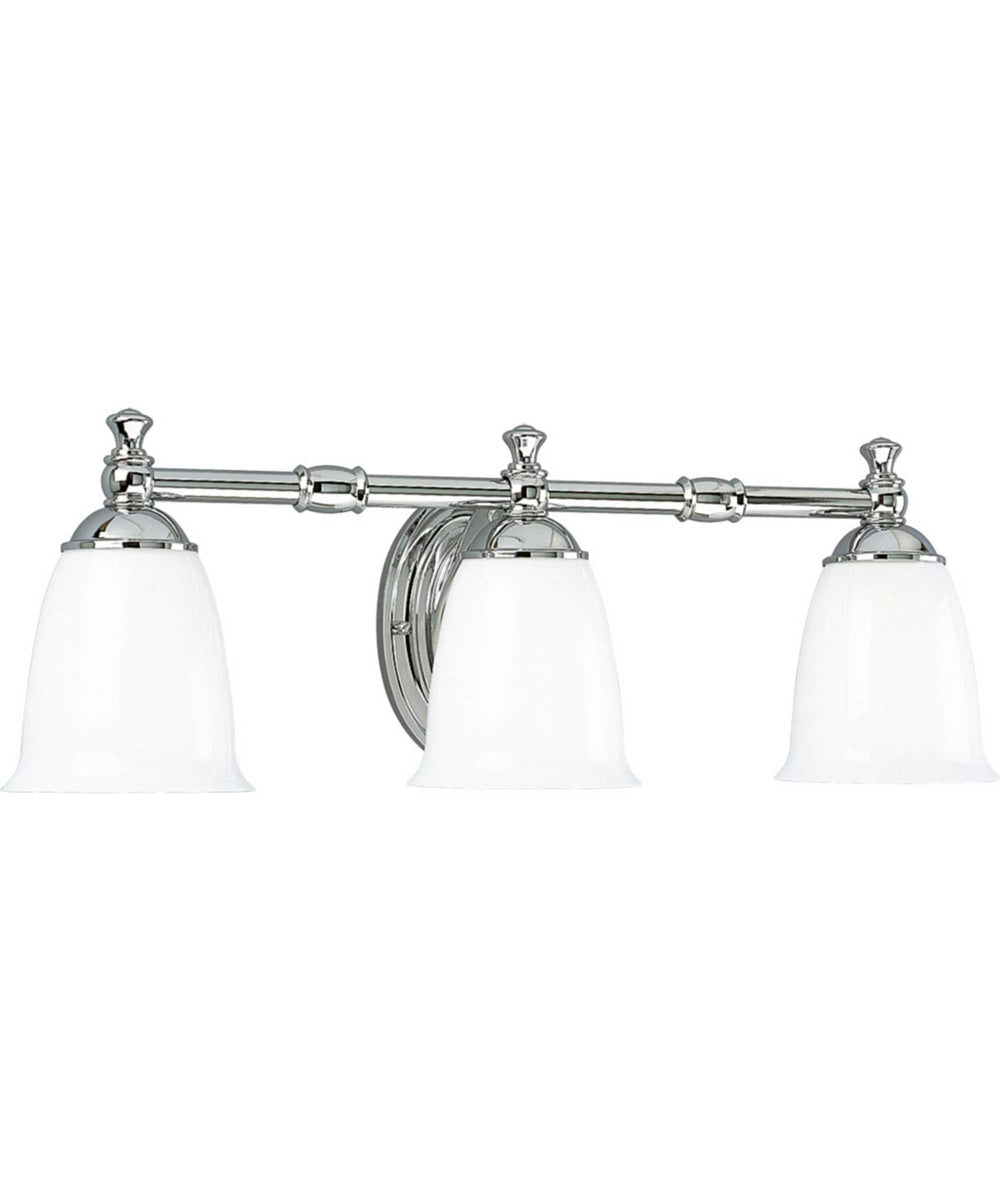 Victorian 3-Light White Opal Glass Farmhouse Bath Vanity Light Polished Chrome