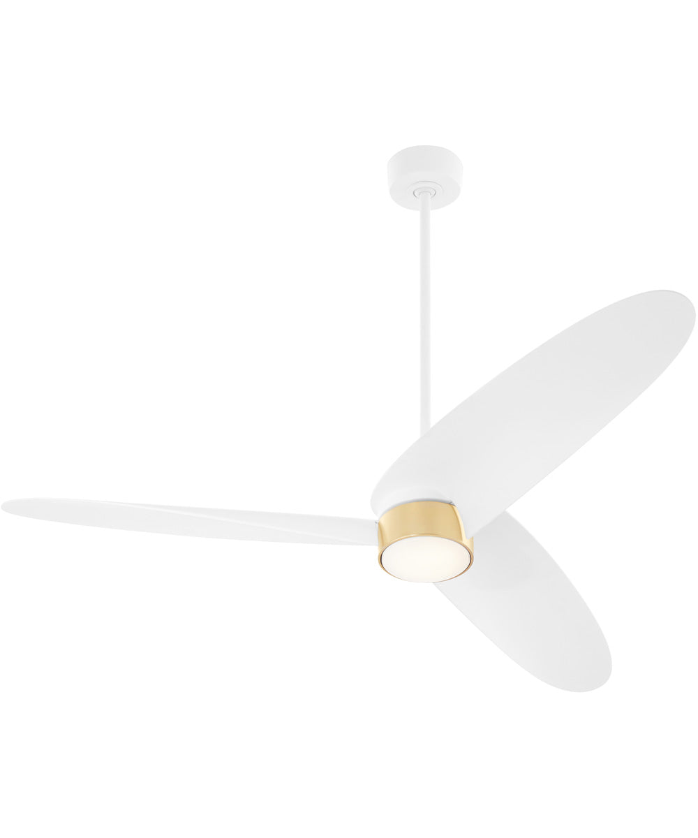 60" Brisa 1-light LED Patio Ceiling Fan Studio White w/ Aged Brass
