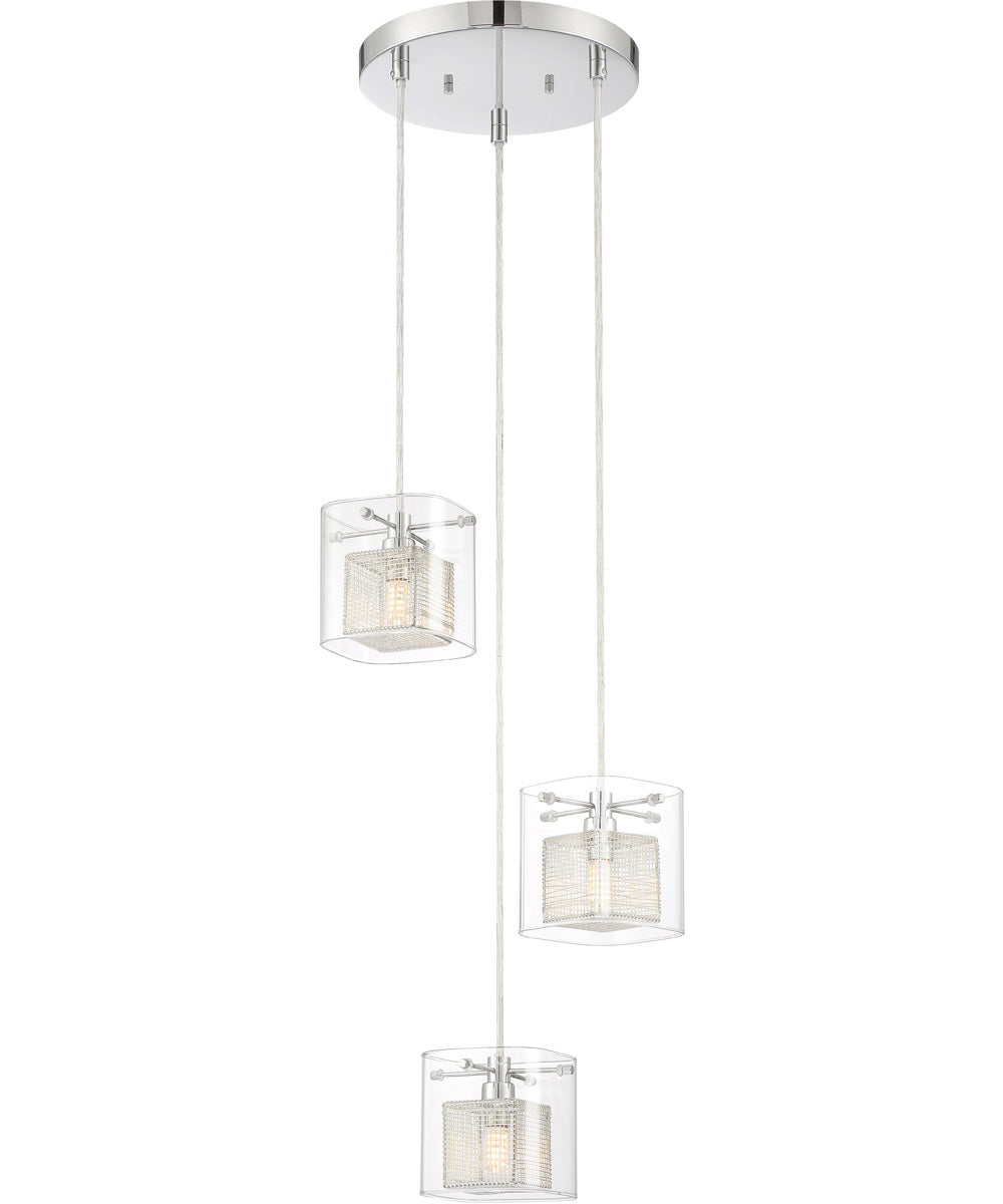 Dahl 3-Light Led 3-Light Pendant Chrome/Clear Glass Shade