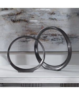 Orbits Black Ring Sculptures, Set of 2