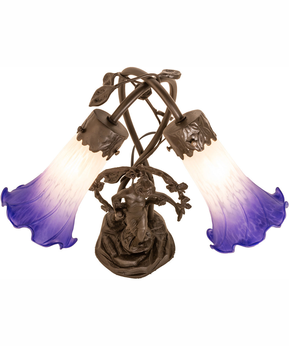 17" High Blue/White Pond Lily 2 Light Trellis Girl Table Lamp