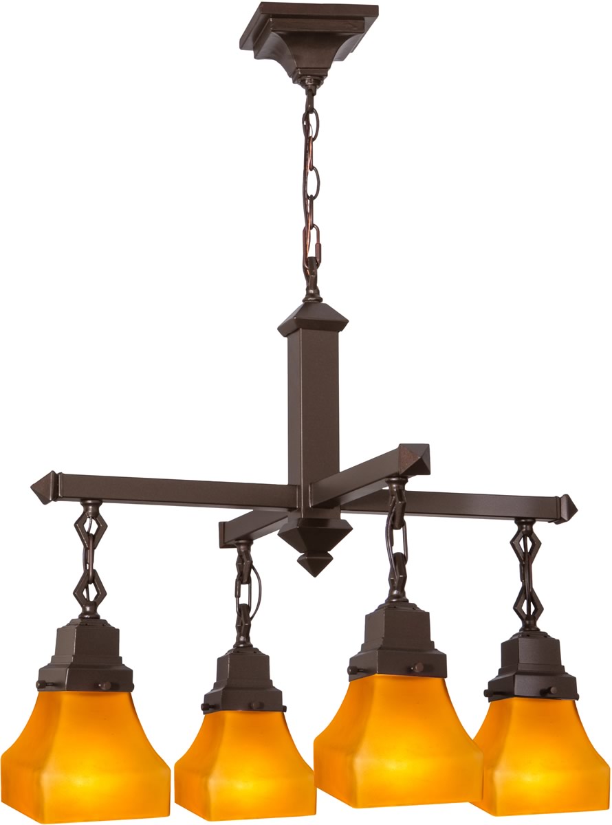 26"W Bungalow Frosted Amber 4 Light Chandelier