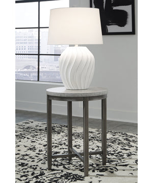 Shybourne Round End Table Gray/Aged Bronze