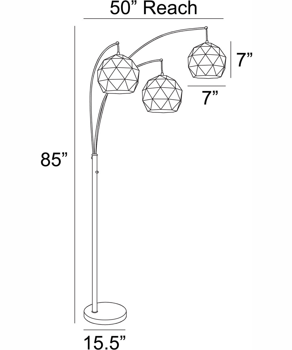 Pandora 3-Light 3-Light Arch Lamp Brushed Nickel/White Metal Cut Shade