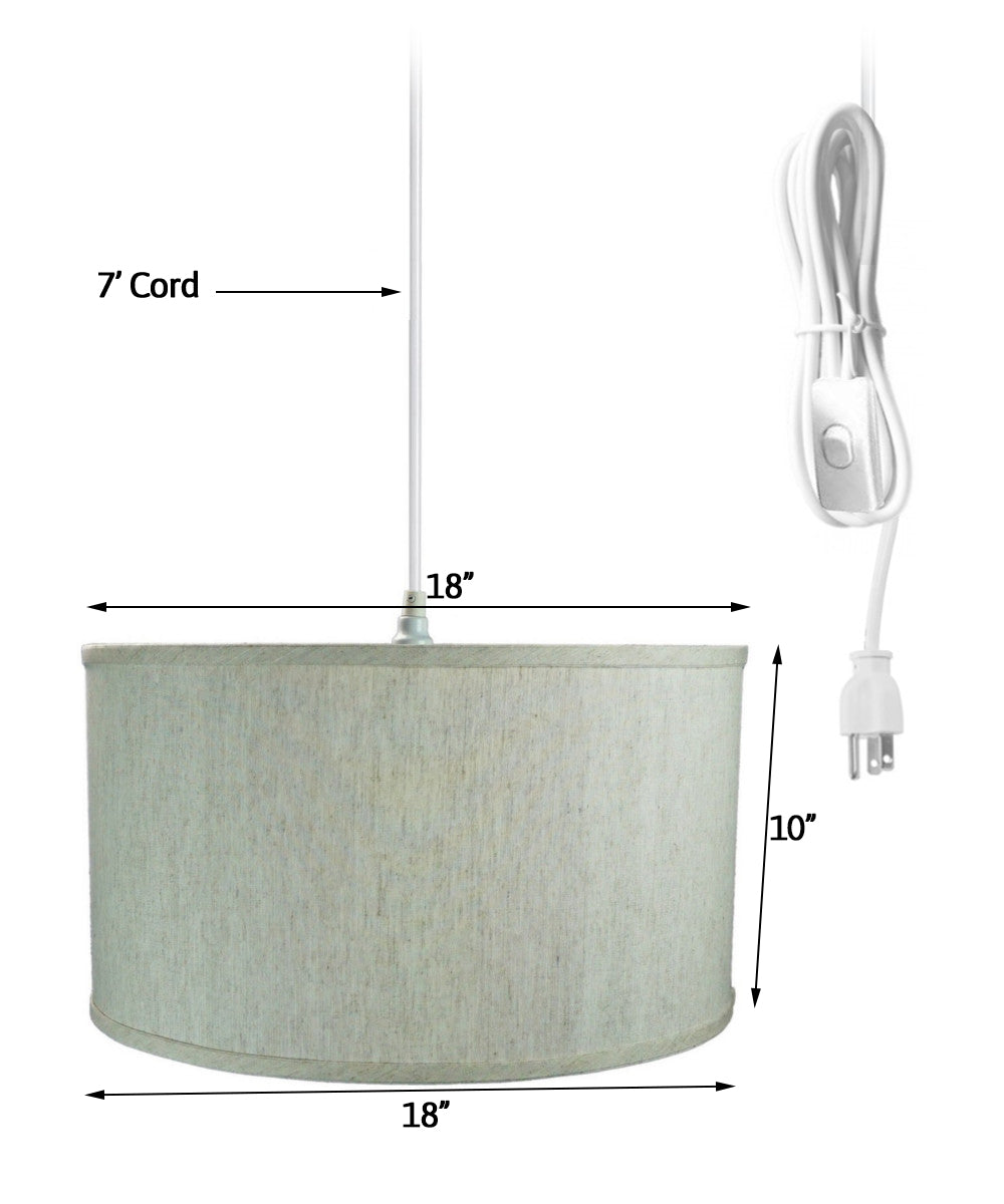 18"W 1 Light Swag Plug-In Pendant  Textured Oatmeal Shade White Cord