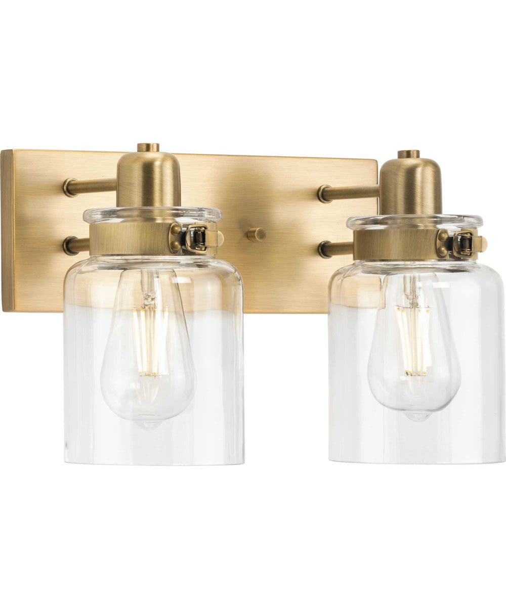 Calhoun 2-Light Clear Glass Farmhouse Bath Vanity Light Vintage Brass