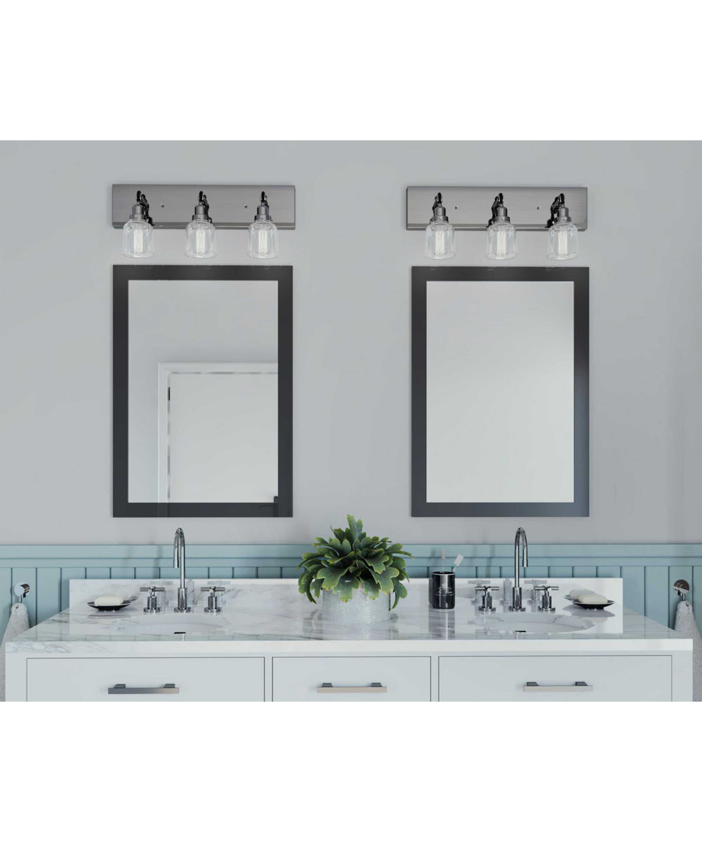 Rushton 3-Light Clear Glass Farmhouse Bath Vanity Light Brushed Nickel