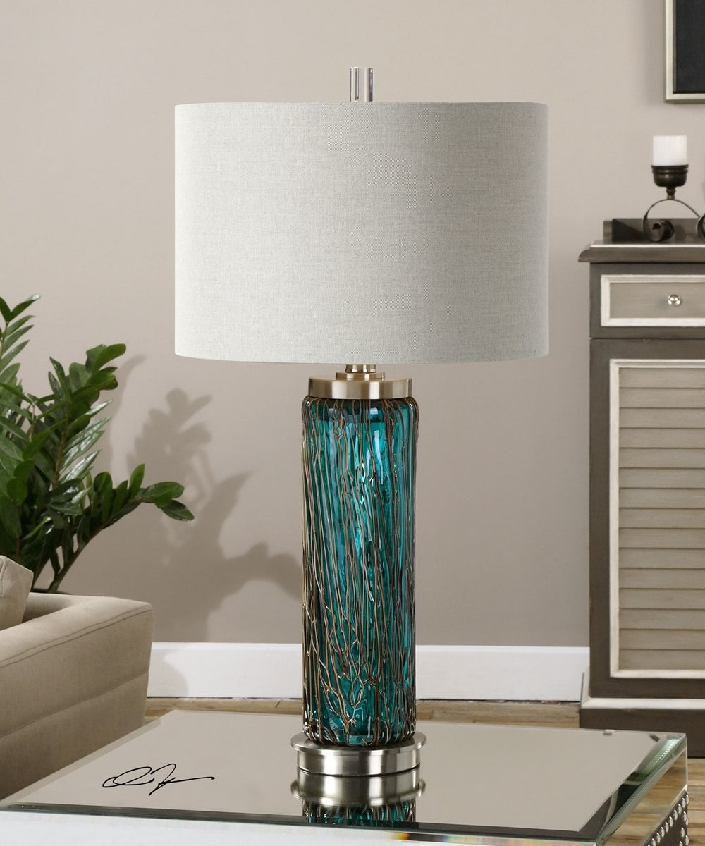 30"H Almanzora Blue Glass Lamp