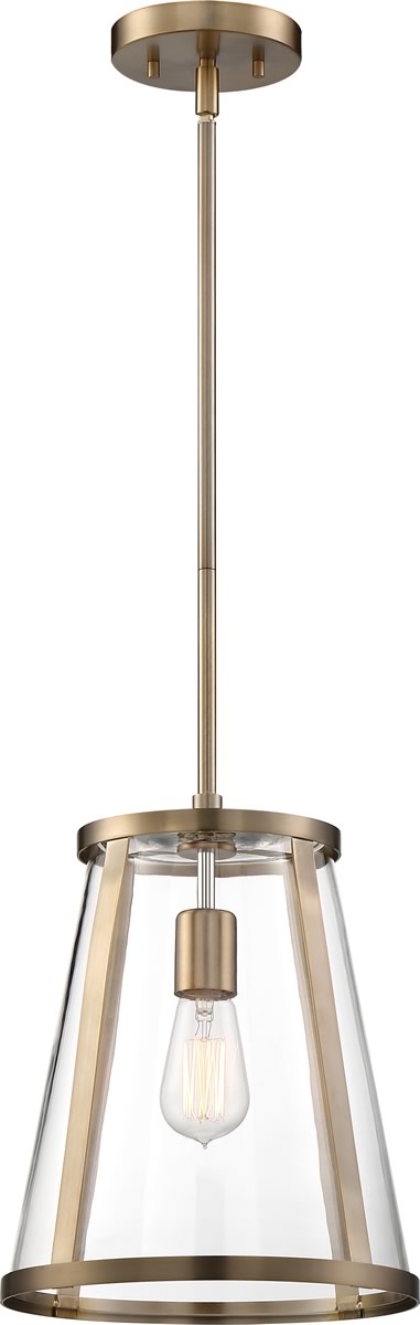 11"W Bruge 1-Light Pendant Burnished Brass / Clear