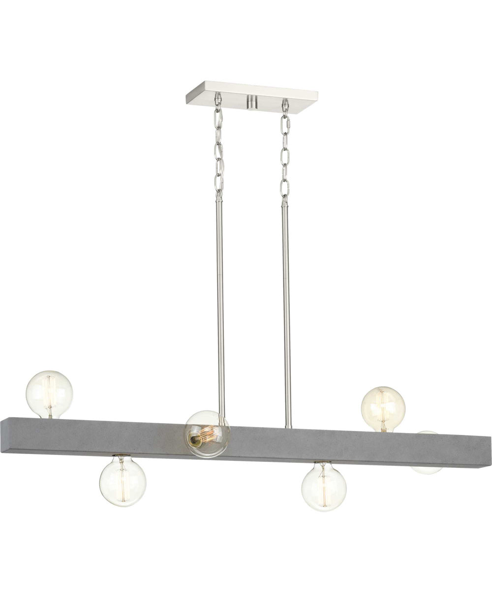 Mill Beam 6-Light Brushed Nickel/Faux Concrete Industrial Style Linear Island Chandelier Brushed Nickel