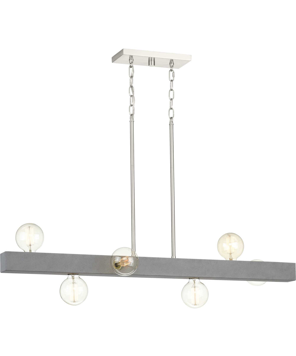 Mill Beam 6-Light Brushed Nickel/Faux Concrete Industrial Style Linear Island Chandelier Brushed Nickel