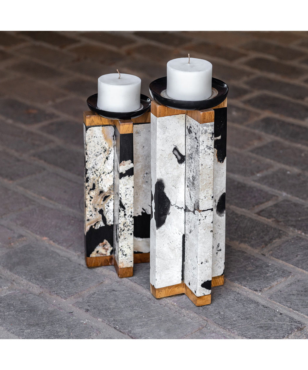 Illini Stone Candleholders, Set of 2