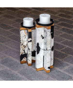 Illini Stone Candleholders, Set of 2