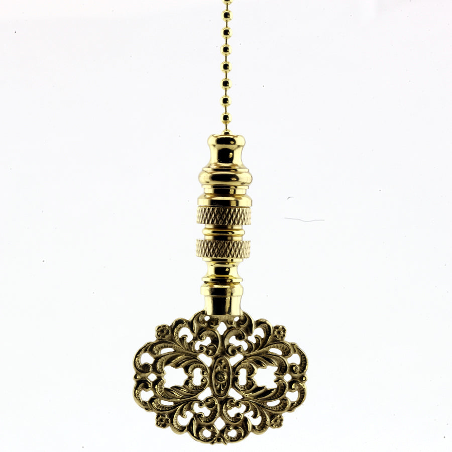 Polished Brass Oval Ceiling Fan Pull, 2.25"h with 12" Polished Brass Chain