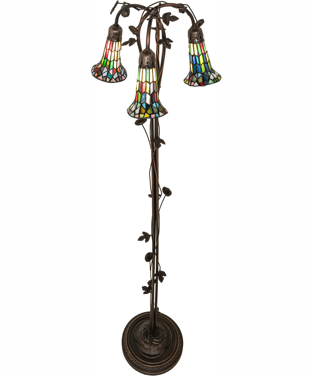 58" High Stained Glass Pond Lily 3 Light Floor Lamp